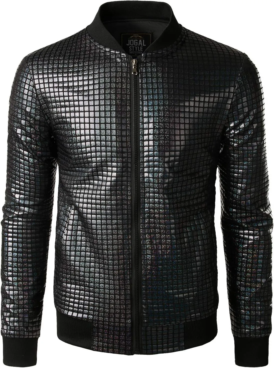 JOGAL Men's Metallic Silver Jacket Gold 70's Disco Costume