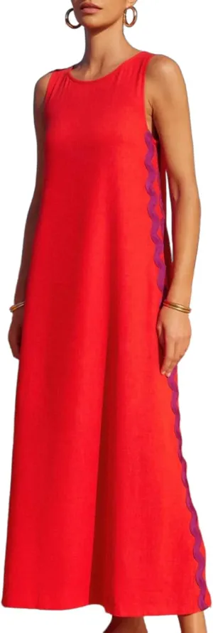 KEOMUD Women Sundress Sleeveless Maxi Dress Summer Crewneck Split Long Beach Dress 2024