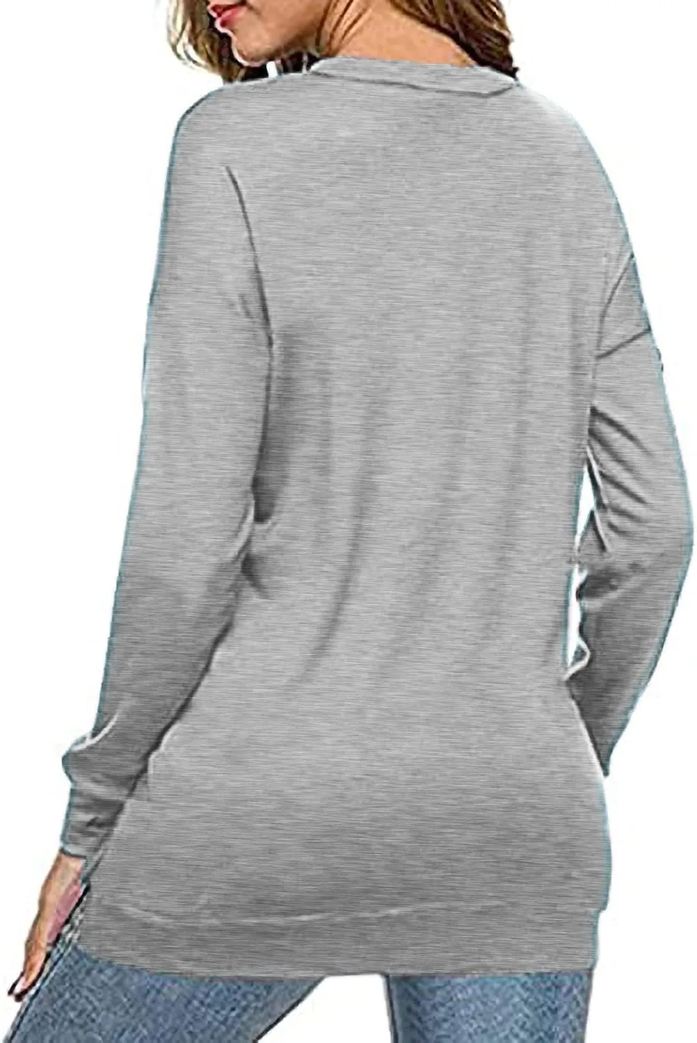 KINSWT Womens Sweatshirt Long Sleeve CrewNeck Striped Pullover side split Tops