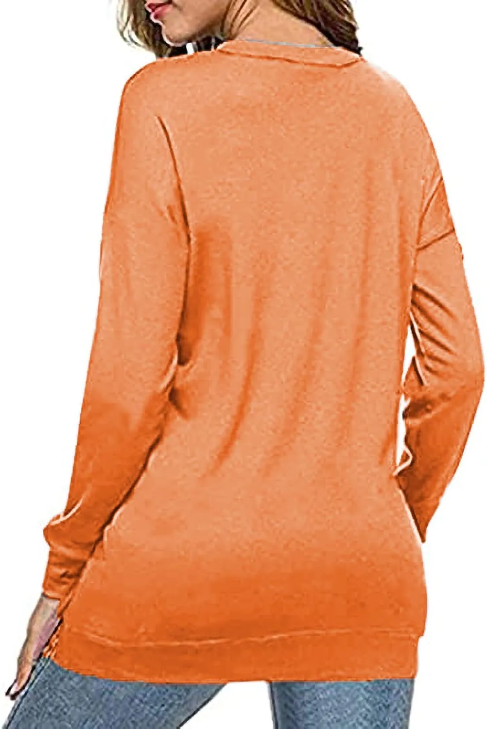 KINSWT Womens Sweatshirt Long Sleeve CrewNeck Striped Pullover side split Tops