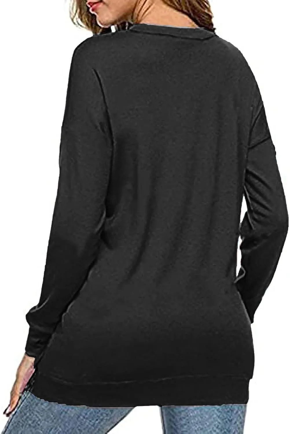 KINSWT Womens Sweatshirt Long Sleeve CrewNeck Striped Pullover side split Tops