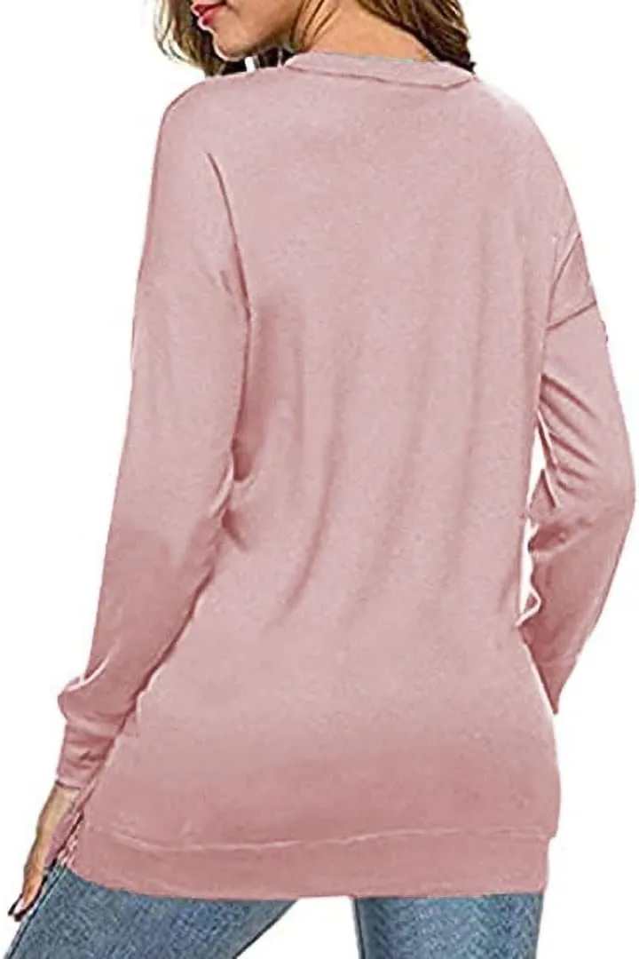 KINSWT Womens Sweatshirt Long Sleeve CrewNeck Striped Pullover side split Tops