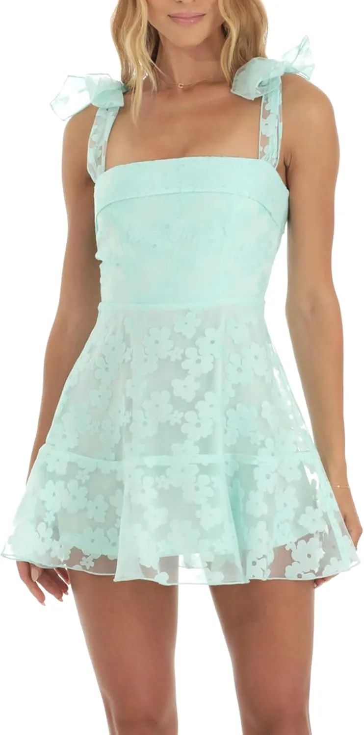 Knot Spaghetti Strap Dress for Women Y2K Flowy Mini Dress Beach Party Summer Short Backless Sundress