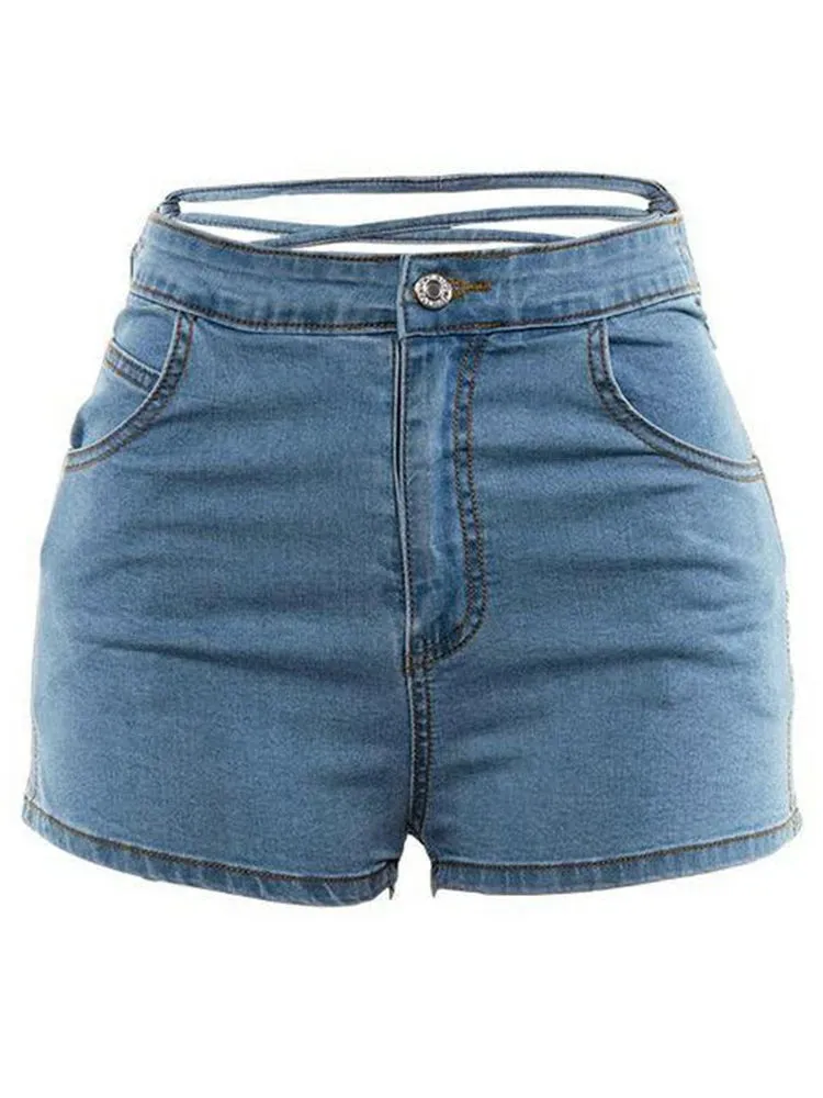 Korean Fashion Denim Shorts For Women High Waist Patchwork Bandage Designer Short Pants Female Clothing Summer