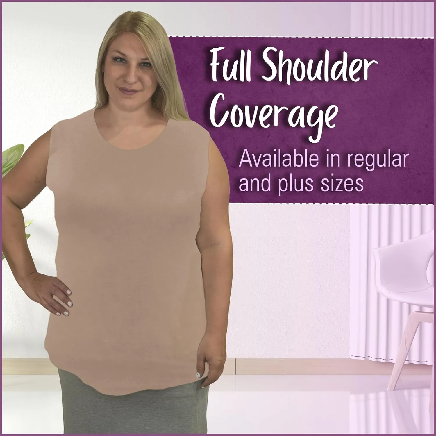 Kosher Casual Modest High Neck Tank Top for Women Full-Shoulder Sleeveless Shell