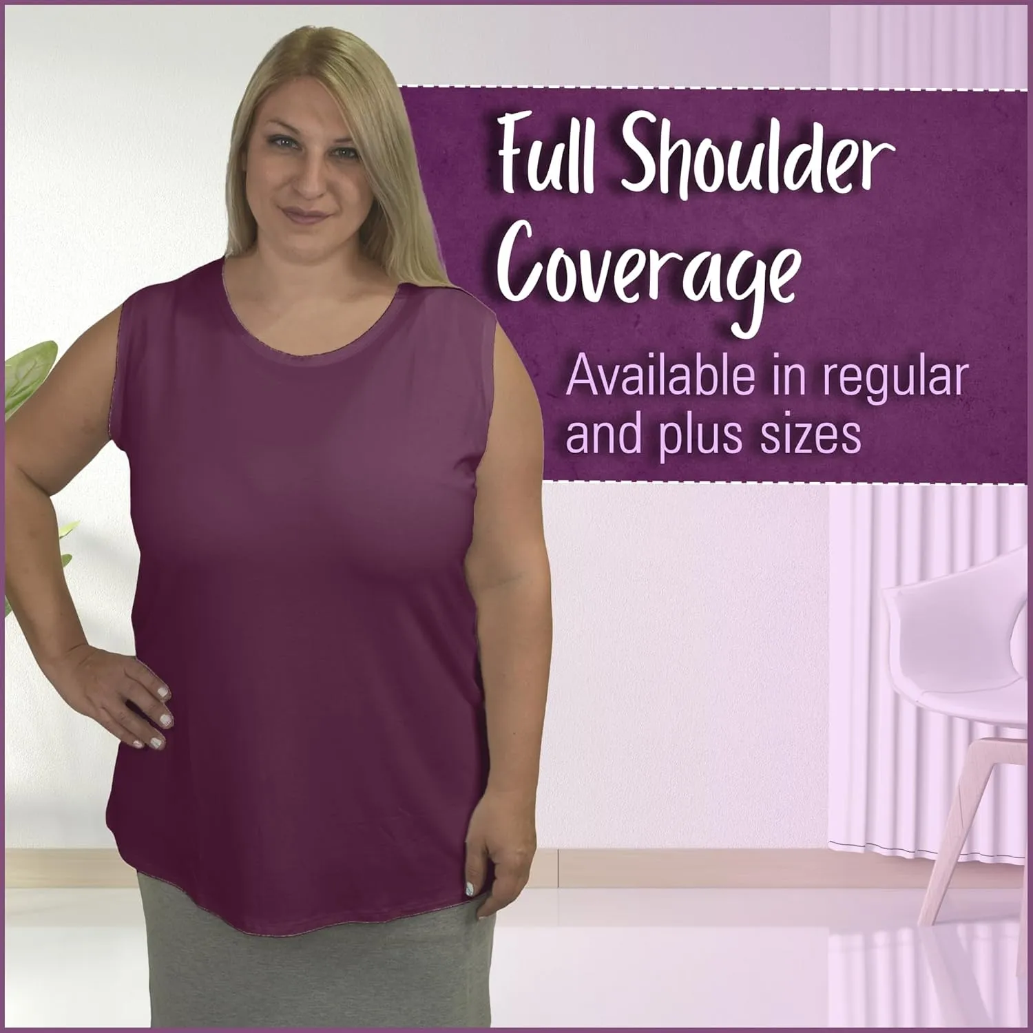 Kosher Casual Modest High Neck Tank Top for Women Full-Shoulder Sleeveless Shell