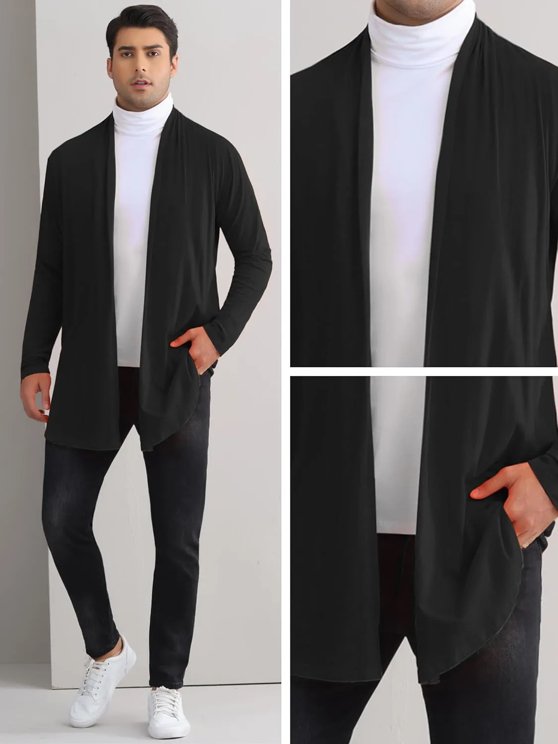 Lars Amadeus Cardigan for Men's Ruffle Shawl Collar Long Sleeve Open Front Lightweight Drape Cape Overcoat