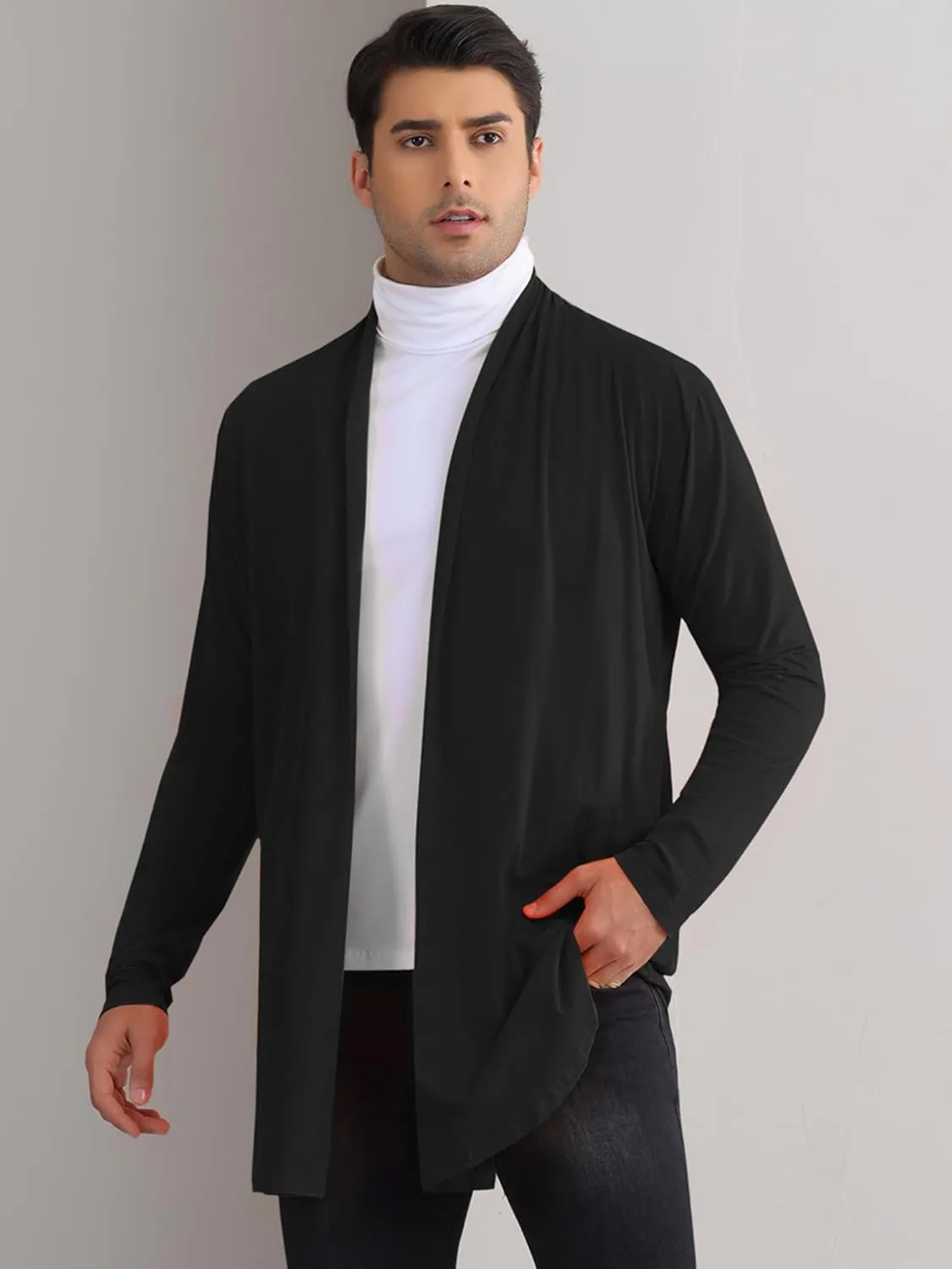 Lars Amadeus Cardigan for Men's Ruffle Shawl Collar Long Sleeve Open Front Lightweight Drape Cape Overcoat