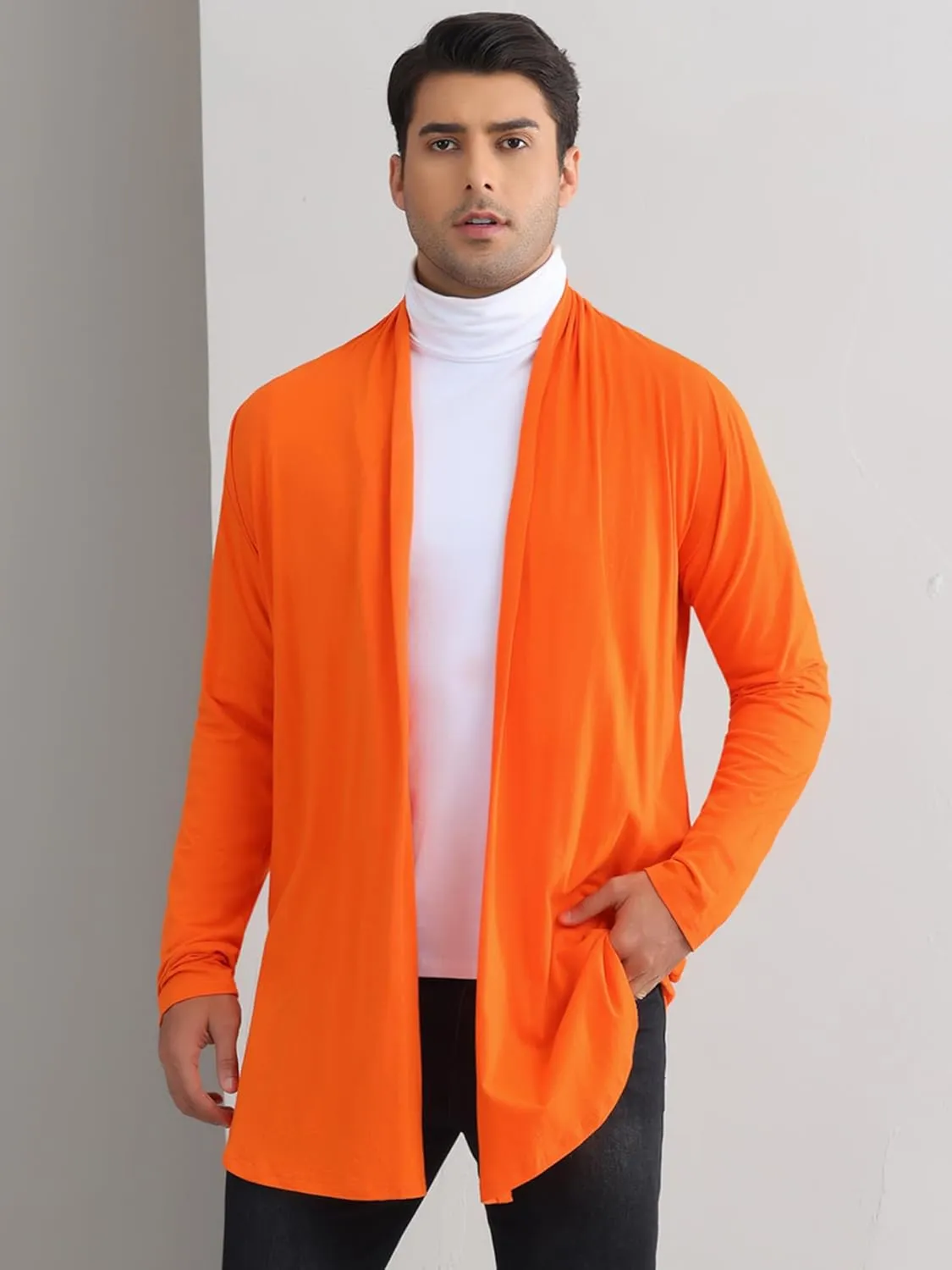 Lars Amadeus Cardigan for Men's Ruffle Shawl Collar Long Sleeve Open Front Lightweight Drape Cape Overcoat