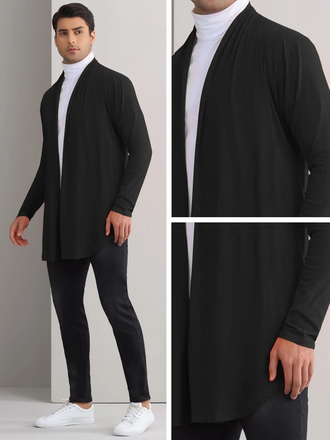 Lars Amadeus Cardigan for Men's Ruffle Shawl Collar Long Sleeve Open Front Lightweight Drape Cape Overcoat
