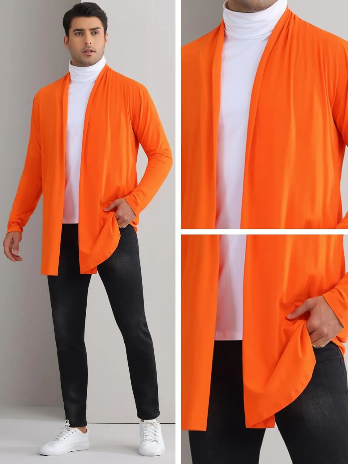 Lars Amadeus Cardigan for Men's Ruffle Shawl Collar Long Sleeve Open Front Lightweight Drape Cape Overcoat