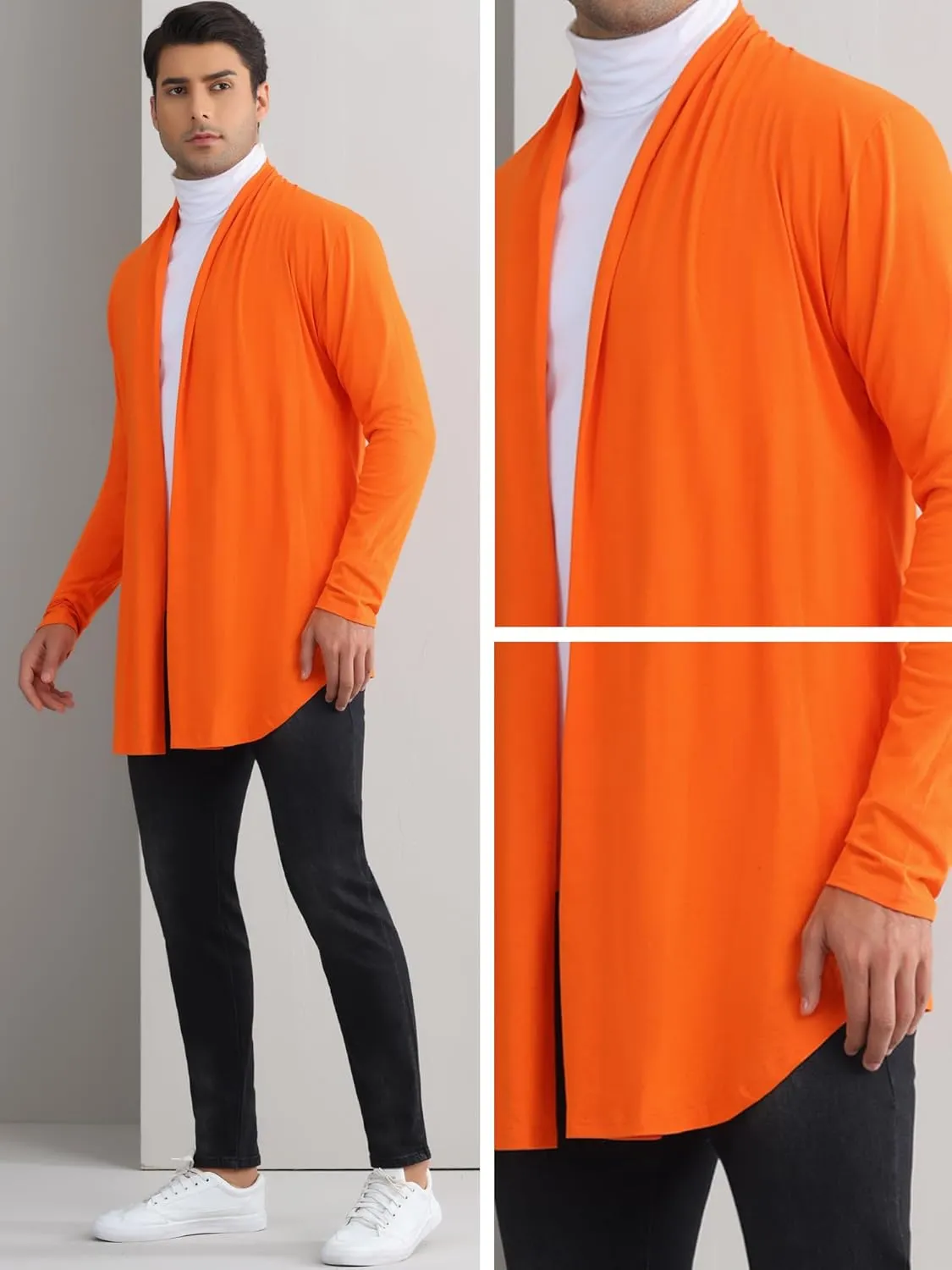 Lars Amadeus Cardigan for Men's Ruffle Shawl Collar Long Sleeve Open Front Lightweight Drape Cape Overcoat