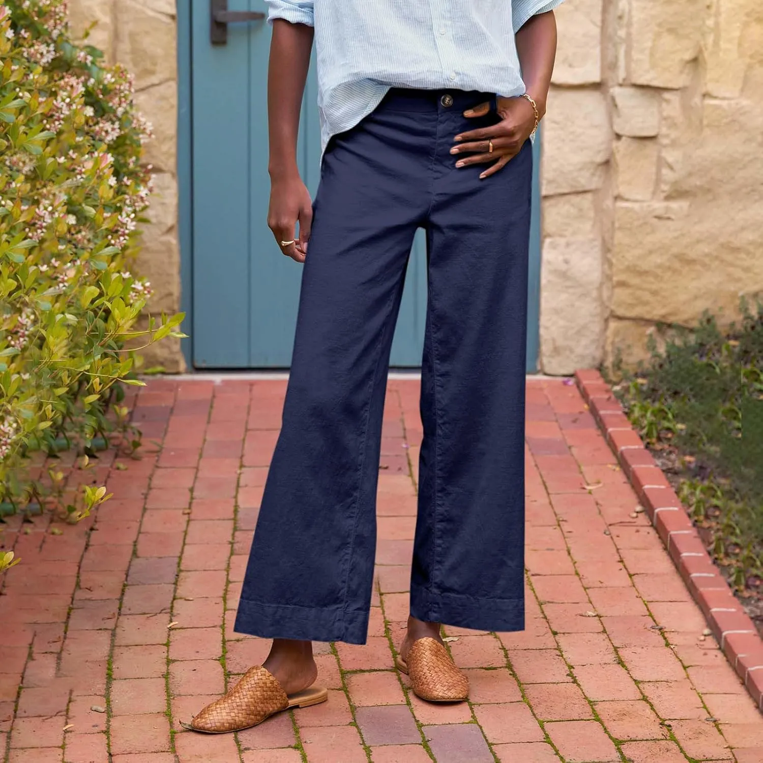 Linen Pants for Women, Linen Women's Straight Leg Casual Pants Peasant Summer