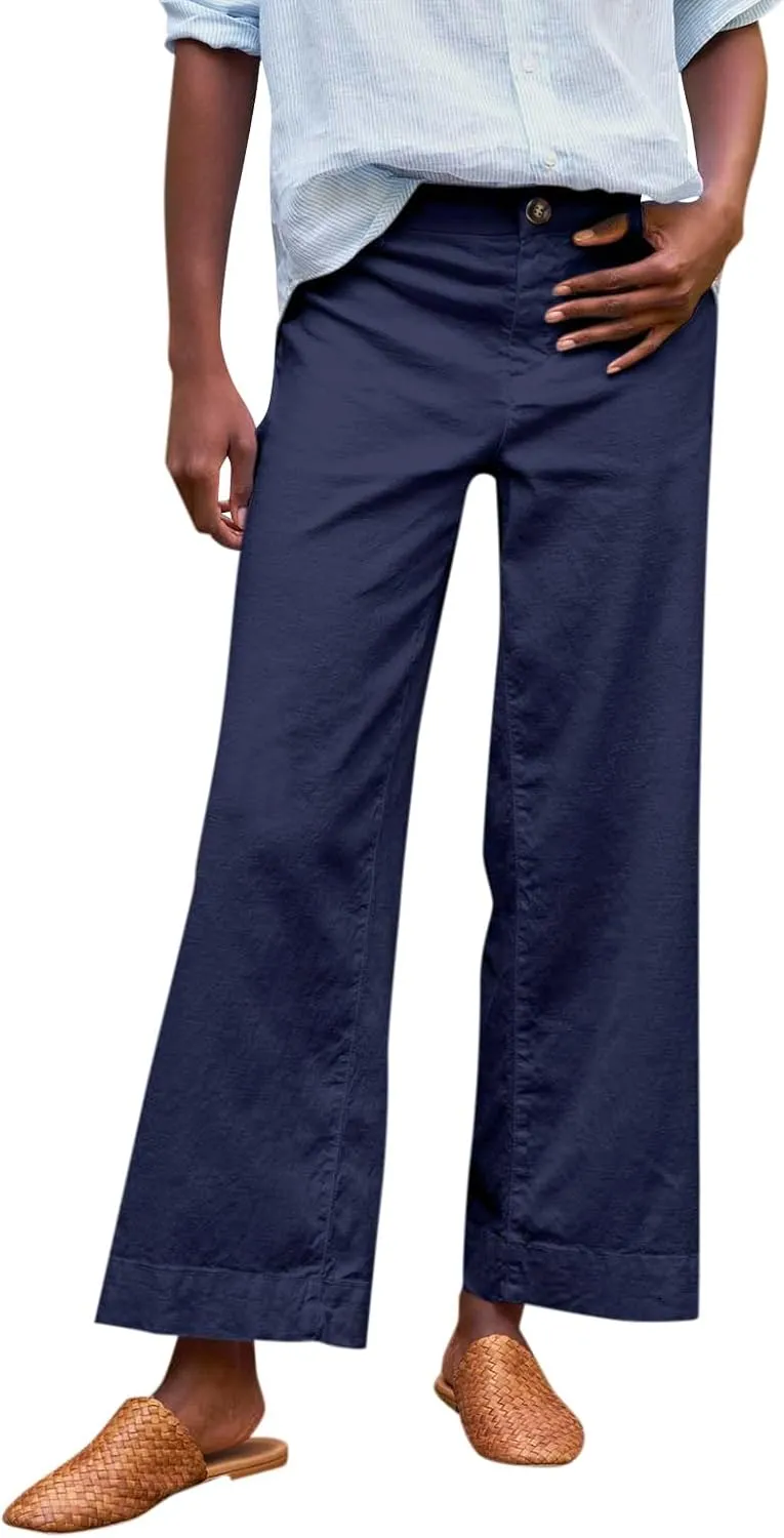 Linen Pants for Women, Linen Women's Straight Leg Casual Pants Peasant Summer