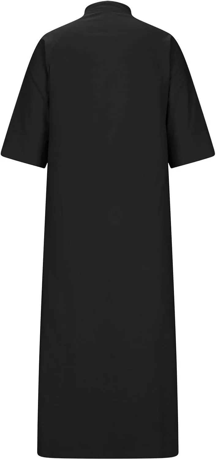 Linen Shirt Dress Women Summer Half Sleeve Lapel Casual Button Down Cotton Tunic Midi Dresses with Pockets Plus Size