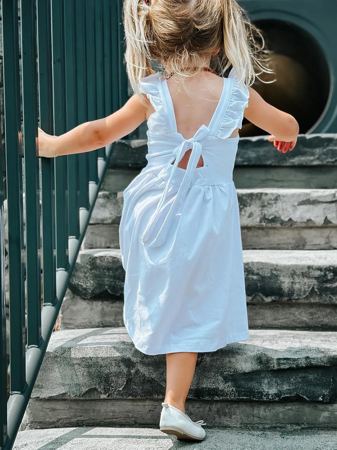 Little Girls Tie Back Dress Kids Vintage Sundress Casual Sleeveless Dresses 3-7 Years