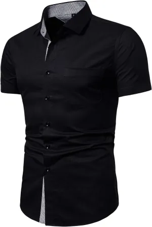 LOCALMODE Men's Regular Fit Cotton Business Casual Shirt Solid Short Sleeve Button Down Dress Shirts