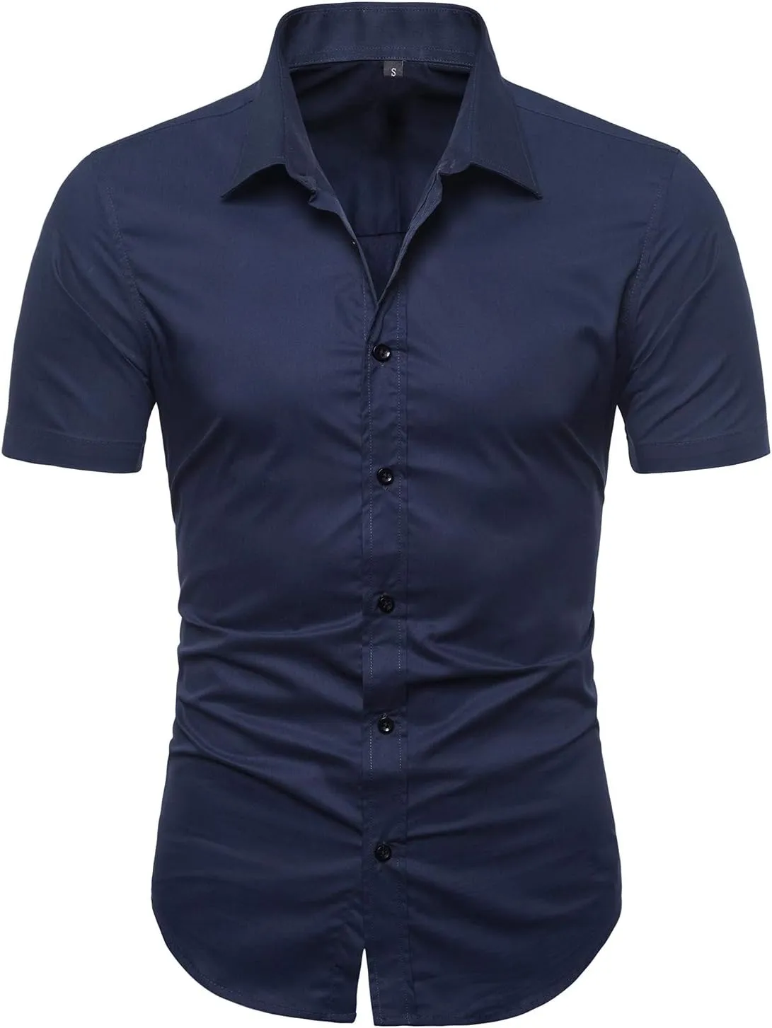 LOCALMODE Men's Regular Fit Cotton Business Casual Shirt Solid Short Sleeve Button Down Dress Shirts