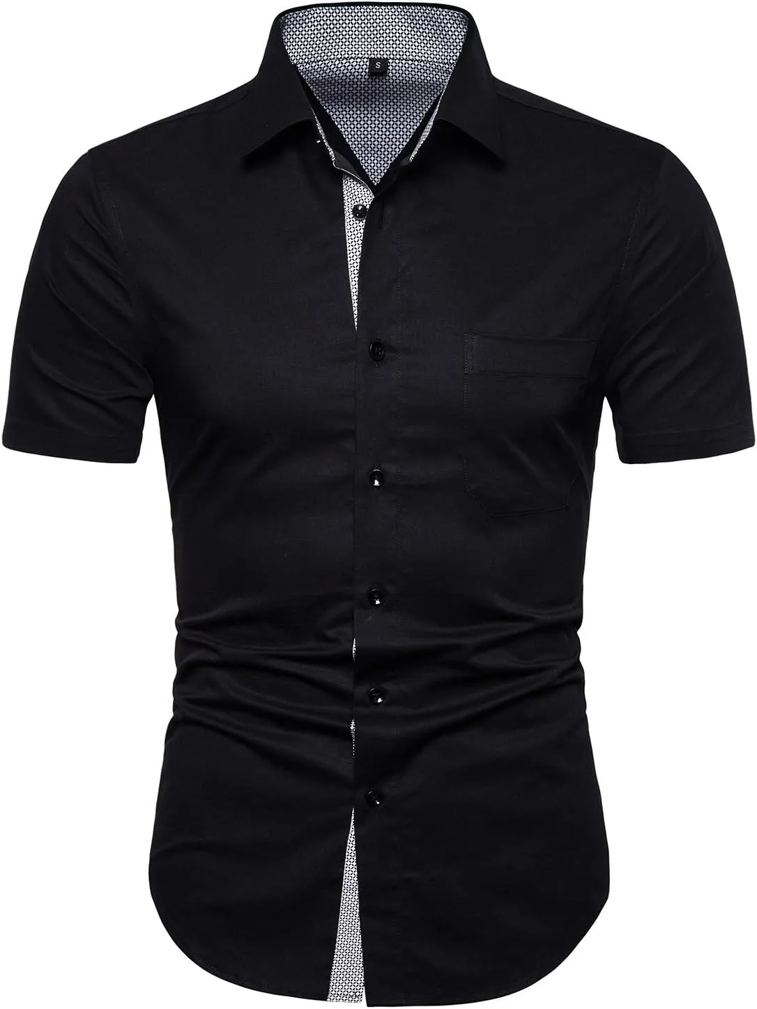 LOCALMODE Men's Regular Fit Cotton Business Casual Shirt Solid Short Sleeve Button Down Dress Shirts