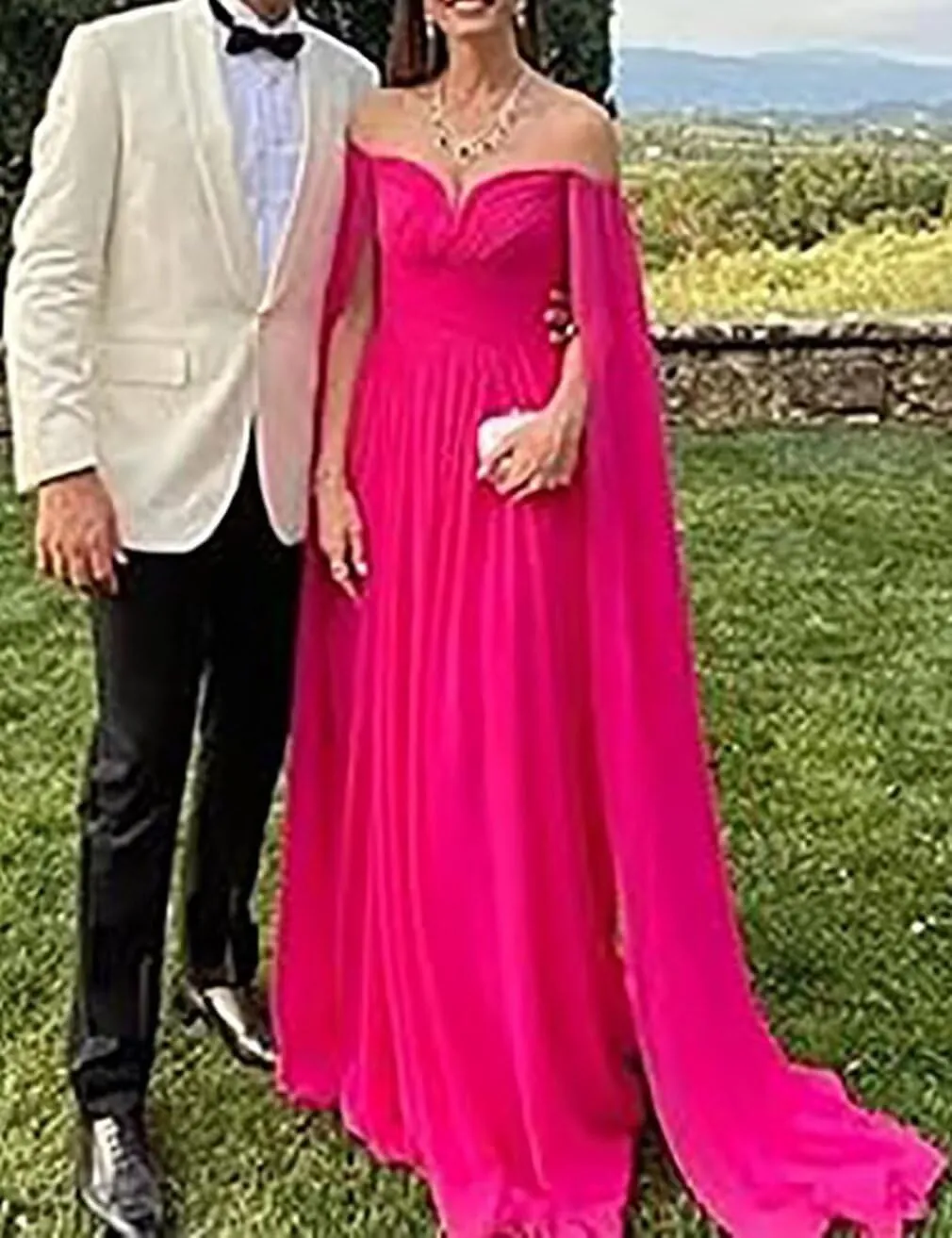 Long Evening Party Dresses with Flare Cape Split Sleeve Women Formal Fall Wedding Guest