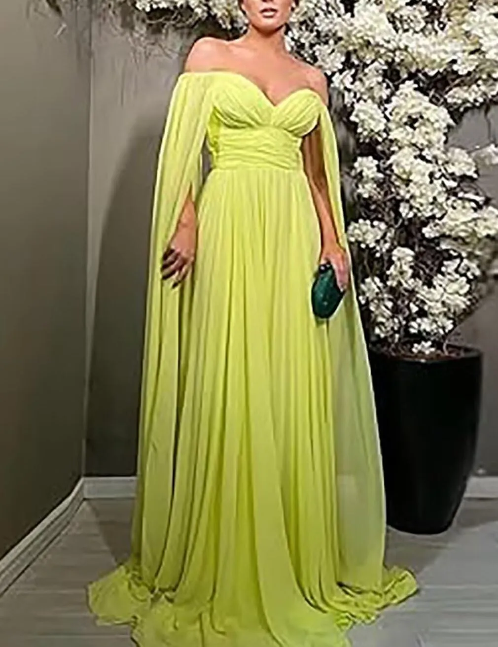 Long Evening Party Dresses with Flare Cape Split Sleeve Women Formal Fall Wedding Guest