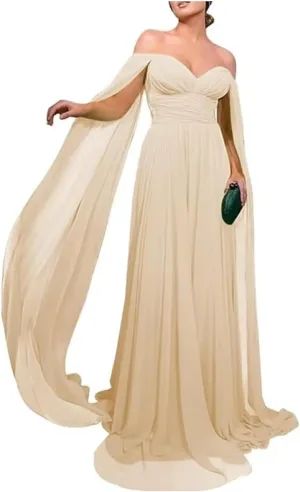 Long Evening Party Dresses with Flare Cape Split Sleeve Women Formal Fall Wedding Guest