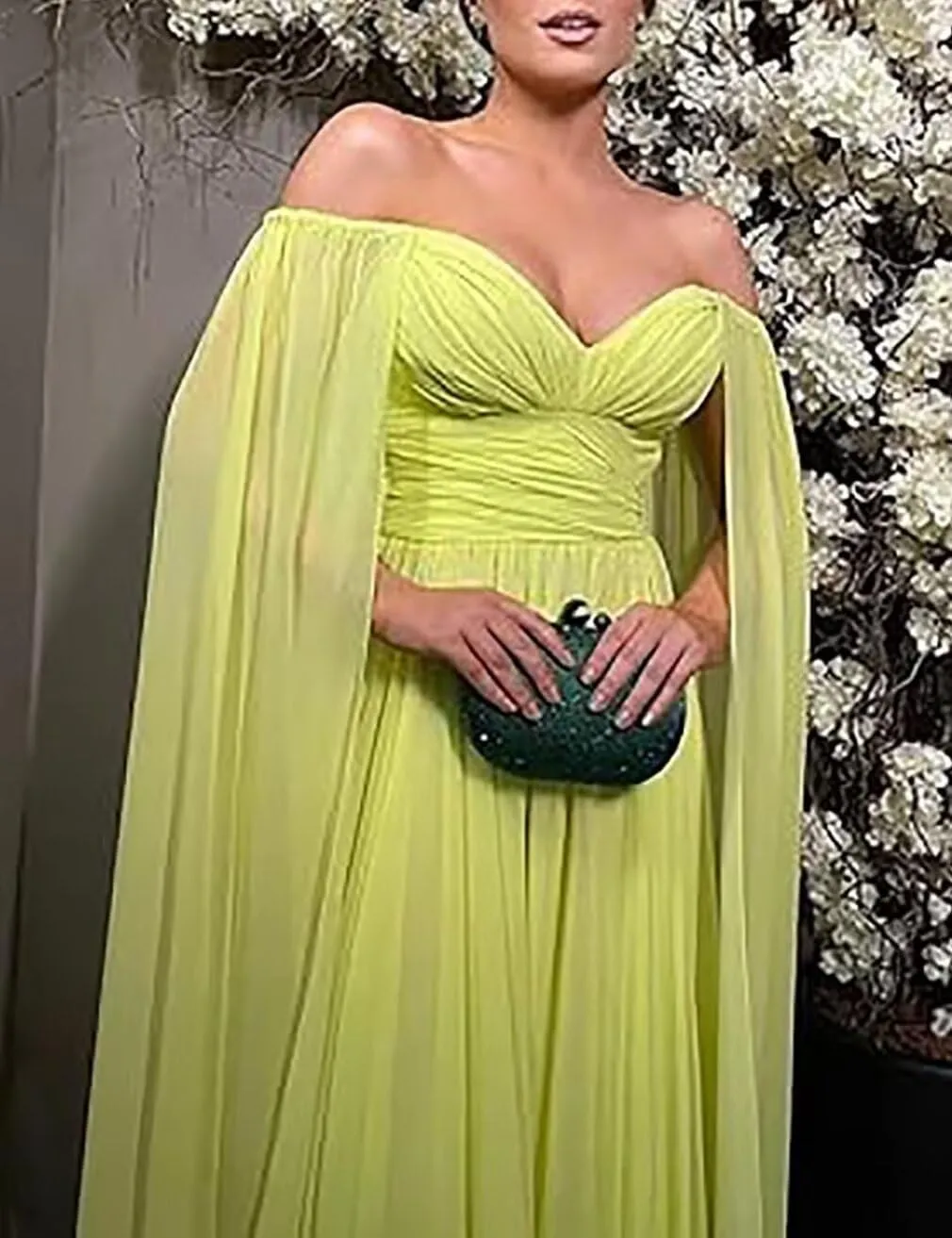 Long Evening Party Dresses with Flare Cape Split Sleeve Women Formal Fall Wedding Guest