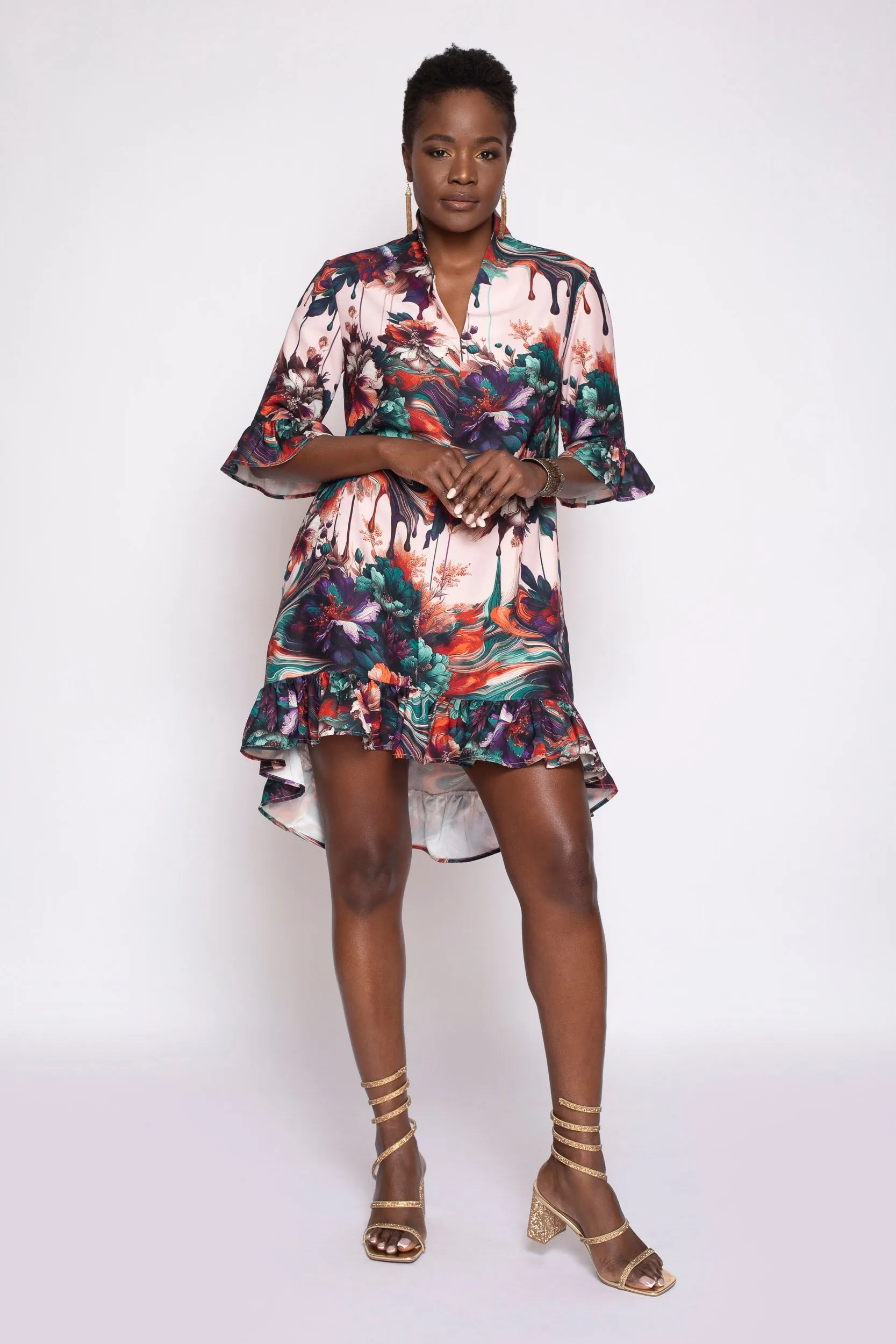 MADE TO ORDER: Viscera Oil Spill Print Ruffle Dress