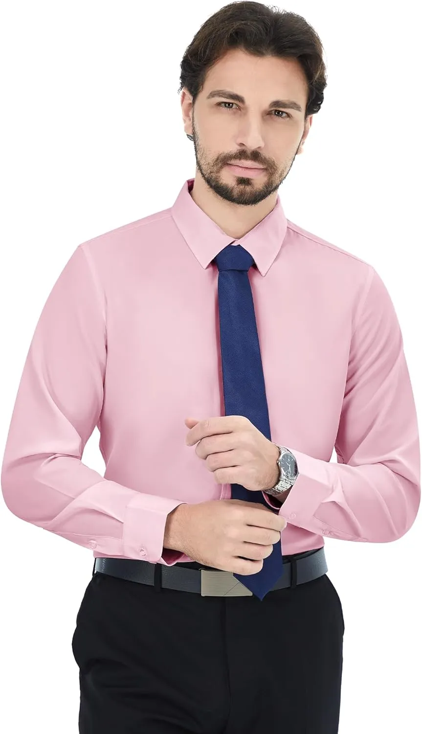 MAGE MALE Men's Dress Shirts Solid Long Sleeve Stretch Wrinkle-Free Formal Shirt Business Casual Button Down Tops