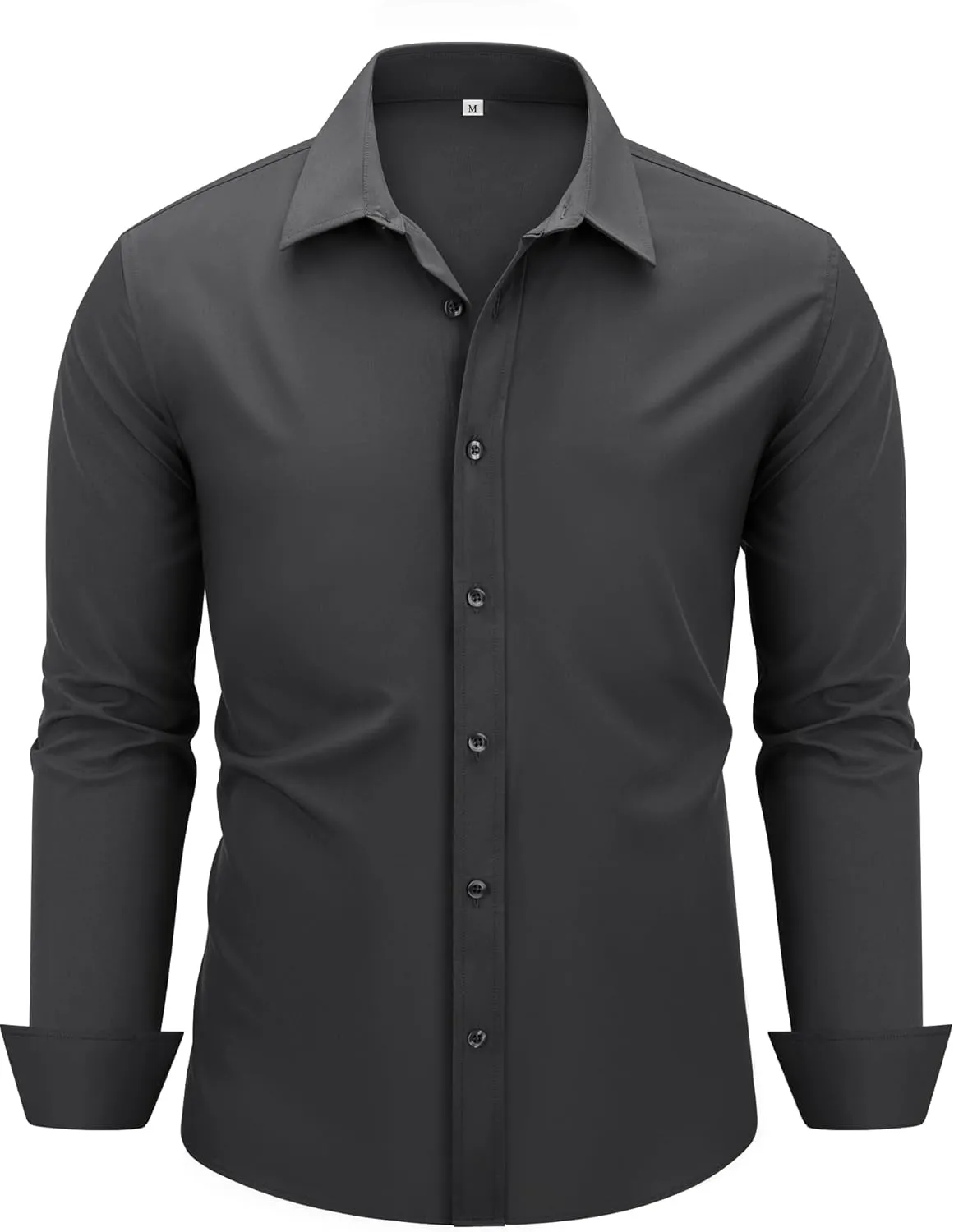 MAGE MALE Men's Dress Shirts Solid Long Sleeve Stretch Wrinkle-Free Formal Shirt Business Casual Button Down Tops