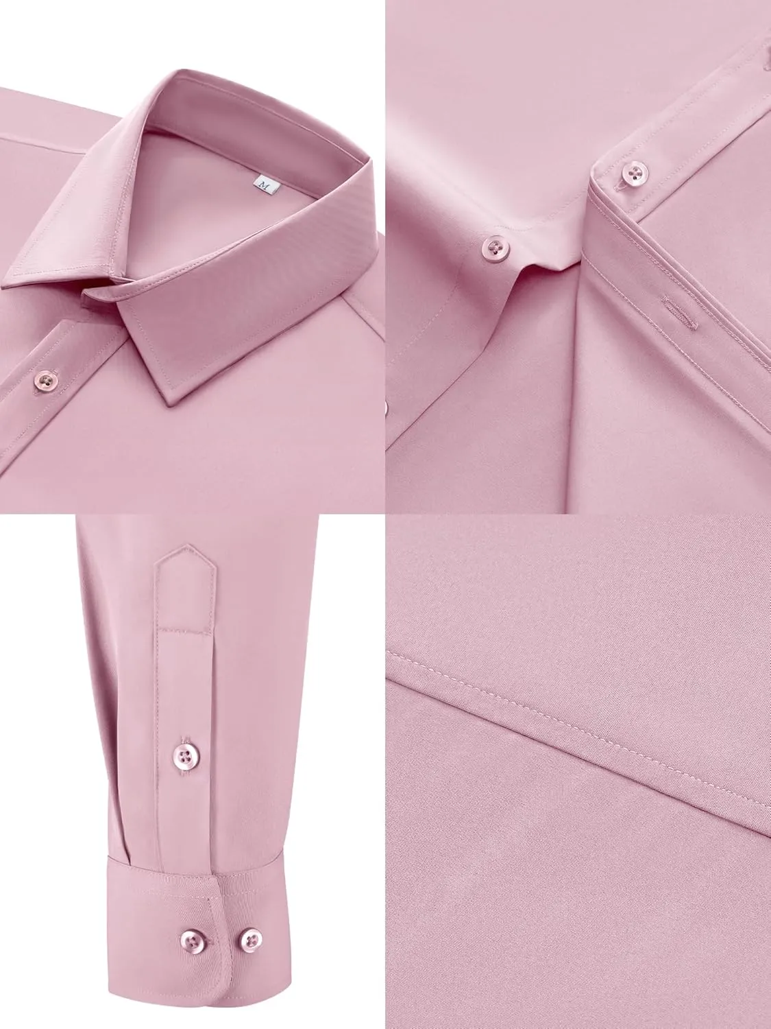 MAGE MALE Men's Dress Shirts Solid Long Sleeve Stretch Wrinkle-Free Formal Shirt Business Casual Button Down Tops