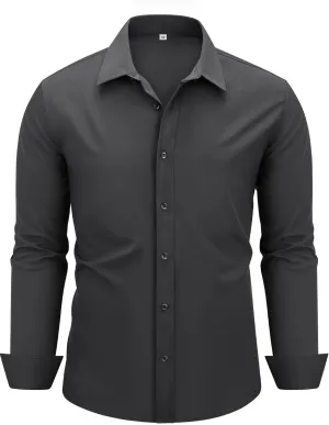 MAGE MALE Men's Dress Shirts Solid Long Sleeve Stretch Wrinkle-Free Formal Shirt Business Casual Button Down Tops