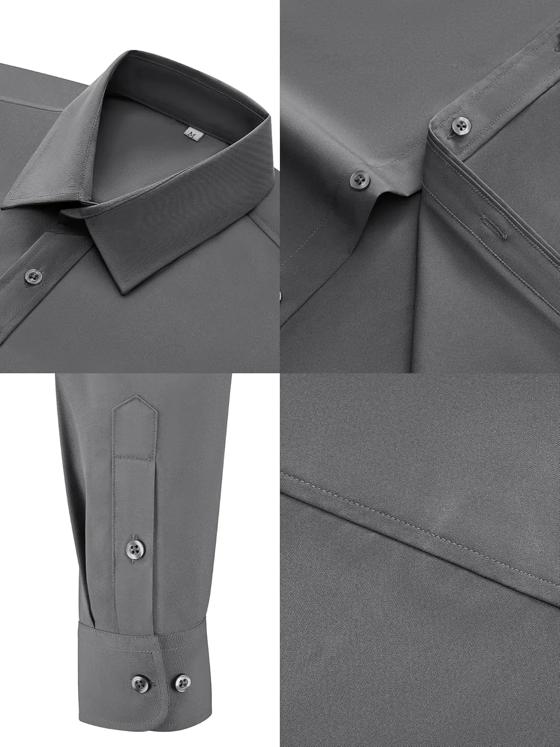MAGE MALE Men's Dress Shirts Solid Long Sleeve Stretch Wrinkle-Free Formal Shirt Business Casual Button Down Tops
