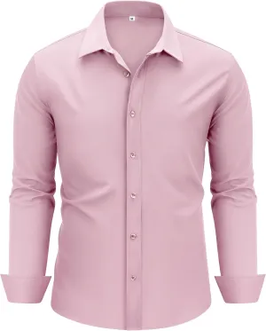 MAGE MALE Men's Dress Shirts Solid Long Sleeve Stretch Wrinkle-Free Formal Shirt Business Casual Button Down Tops
