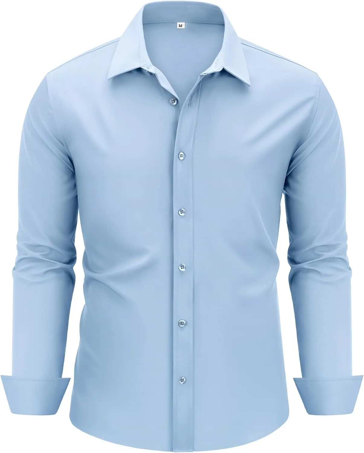 MAGE MALE Men's Dress Shirts Solid Long Sleeve Stretch Wrinkle-Free Formal Shirt Business Casual Button Down Tops