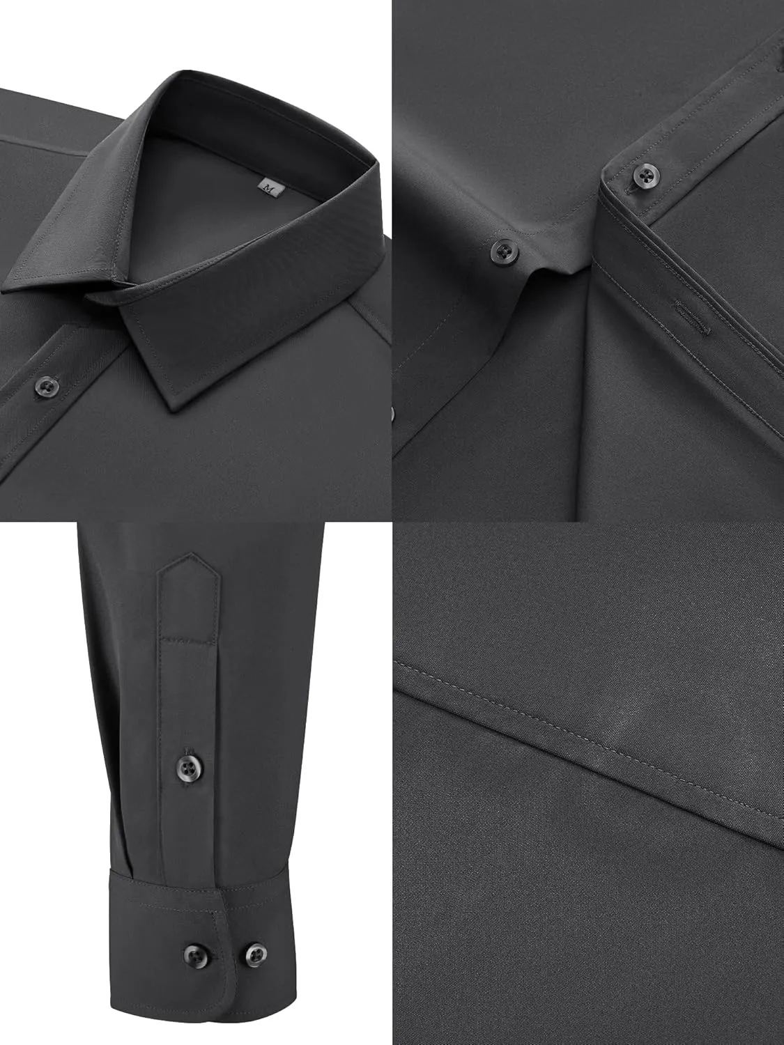 MAGE MALE Men's Dress Shirts Solid Long Sleeve Stretch Wrinkle-Free Formal Shirt Business Casual Button Down Tops
