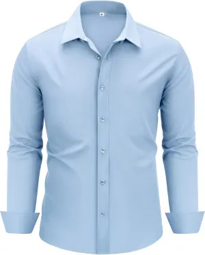MAGE MALE Men's Dress Shirts Solid Long Sleeve Stretch Wrinkle-Free Formal Shirt Business Casual Button Down Tops