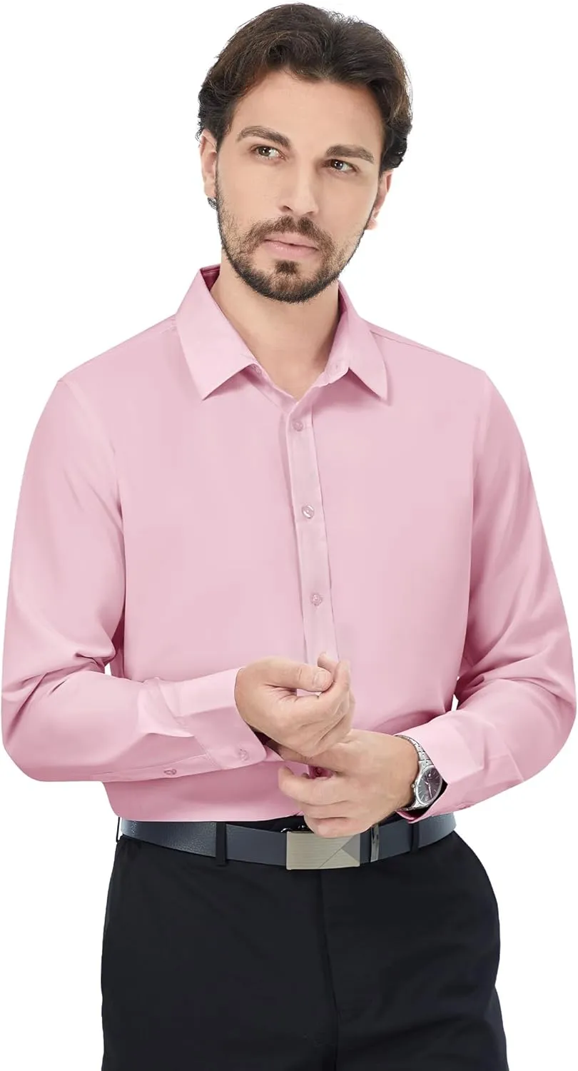 MAGE MALE Men's Dress Shirts Solid Long Sleeve Stretch Wrinkle-Free Formal Shirt Business Casual Button Down Tops