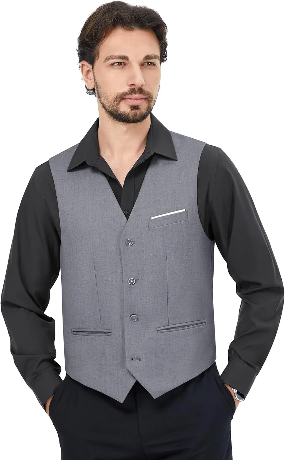 MAGE MALE Men's Dress Shirts Solid Long Sleeve Stretch Wrinkle-Free Formal Shirt Business Casual Button Down Tops