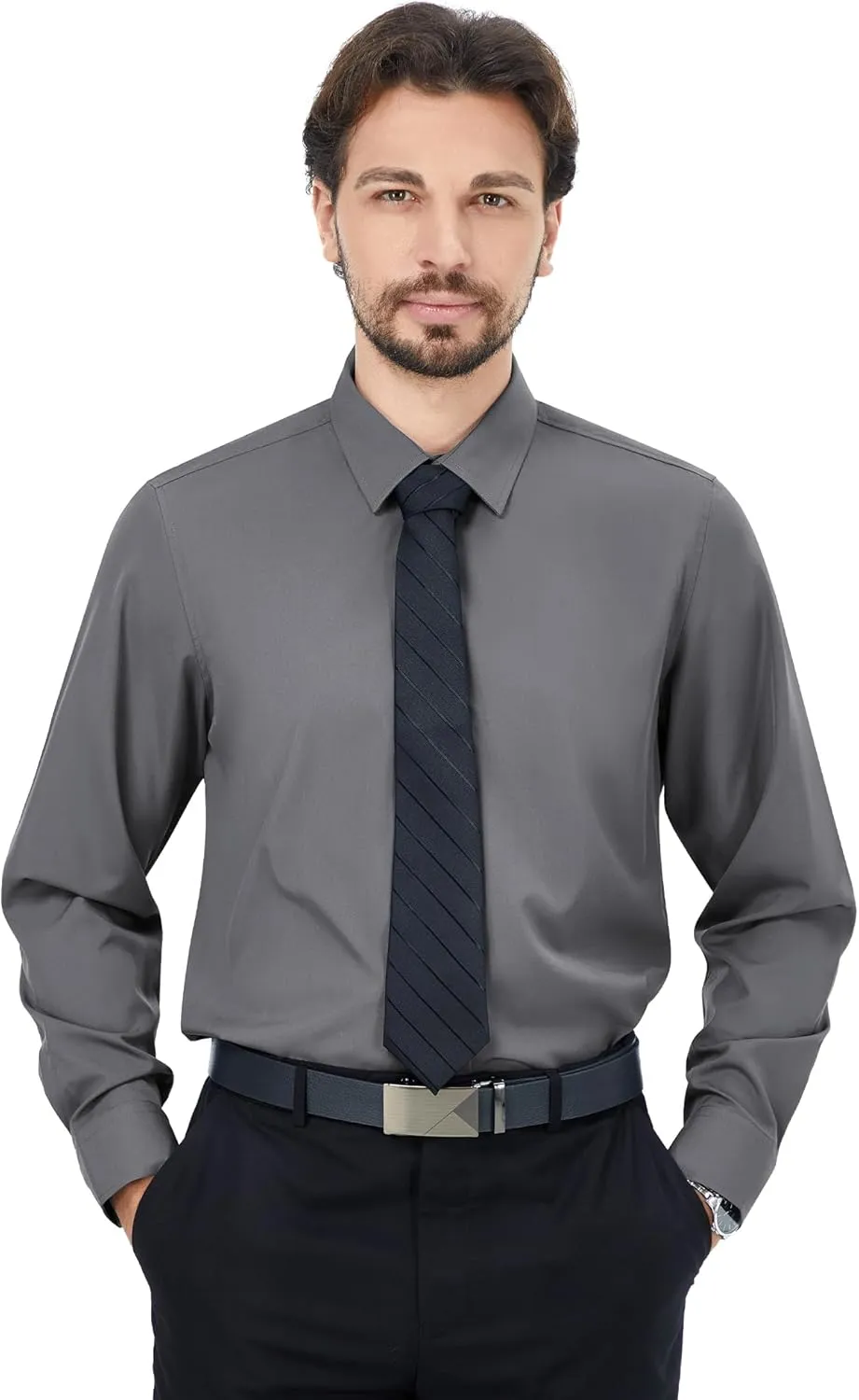 MAGE MALE Men's Dress Shirts Solid Long Sleeve Stretch Wrinkle-Free Formal Shirt Business Casual Button Down Tops