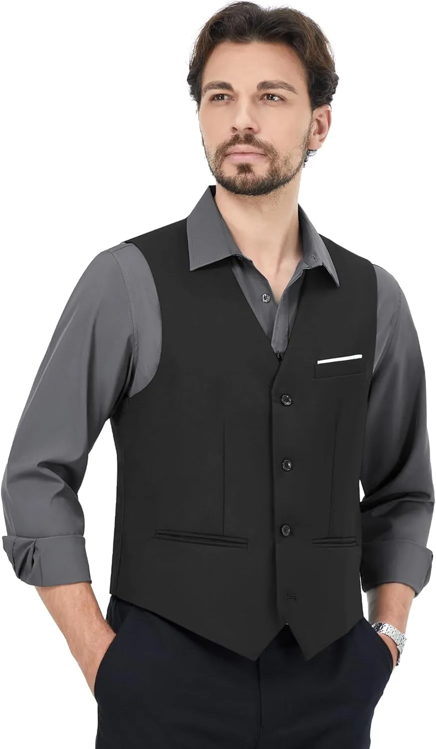 MAGE MALE Men's Dress Shirts Solid Long Sleeve Stretch Wrinkle-Free Formal Shirt Business Casual Button Down Tops