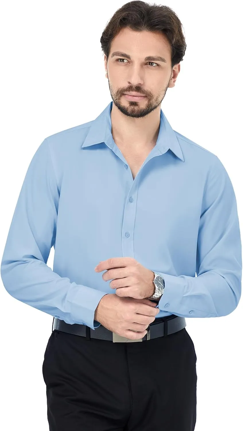 MAGE MALE Men's Dress Shirts Solid Long Sleeve Stretch Wrinkle-Free Formal Shirt Business Casual Button Down Tops