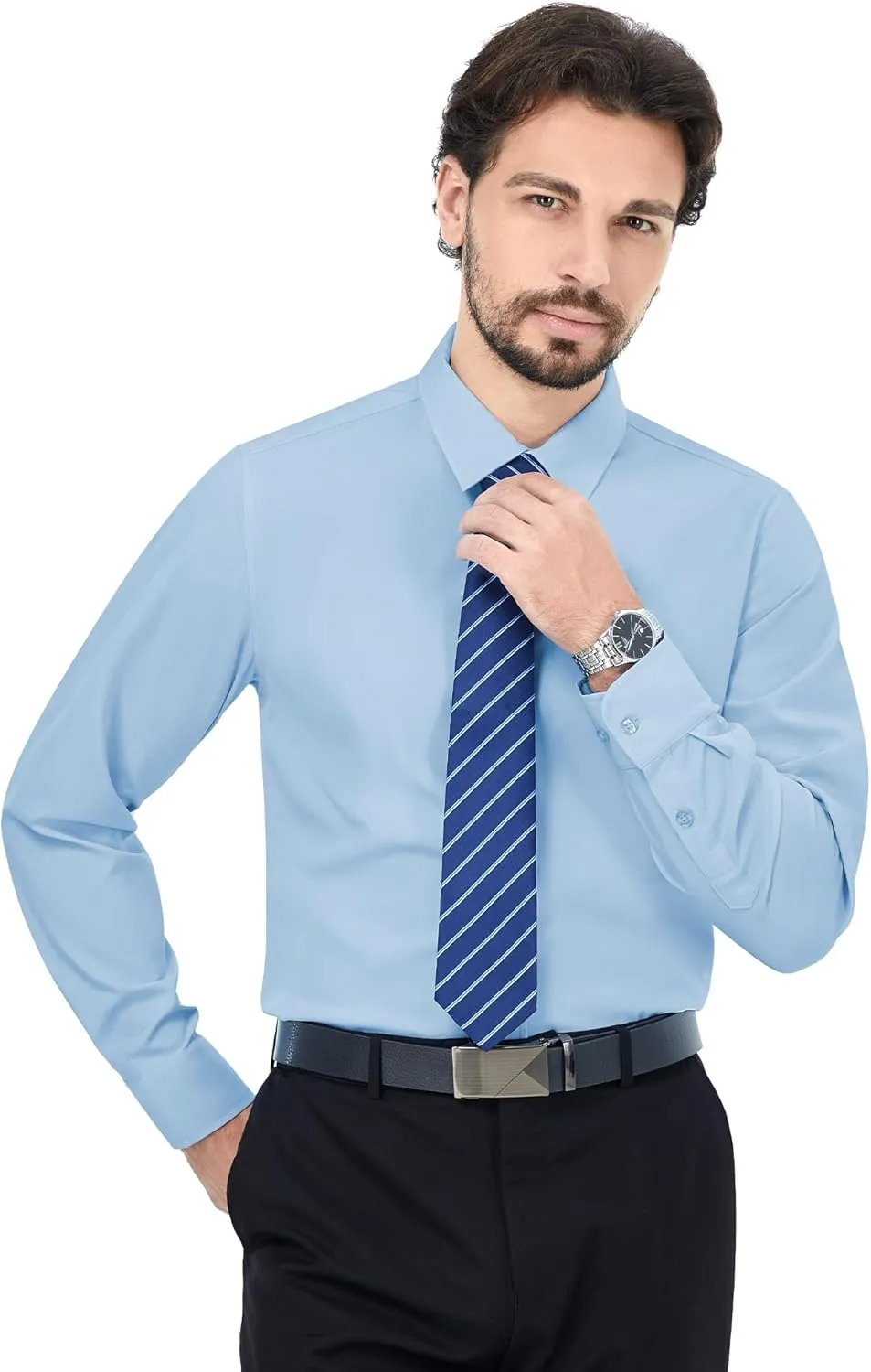 MAGE MALE Men's Dress Shirts Solid Long Sleeve Stretch Wrinkle-Free Formal Shirt Business Casual Button Down Tops