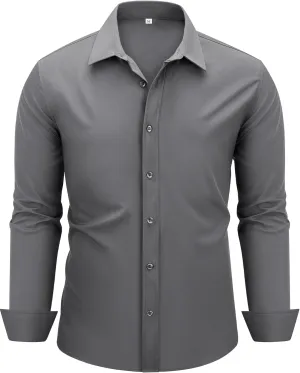 MAGE MALE Men's Dress Shirts Solid Long Sleeve Stretch Wrinkle-Free Formal Shirt Business Casual Button Down Tops