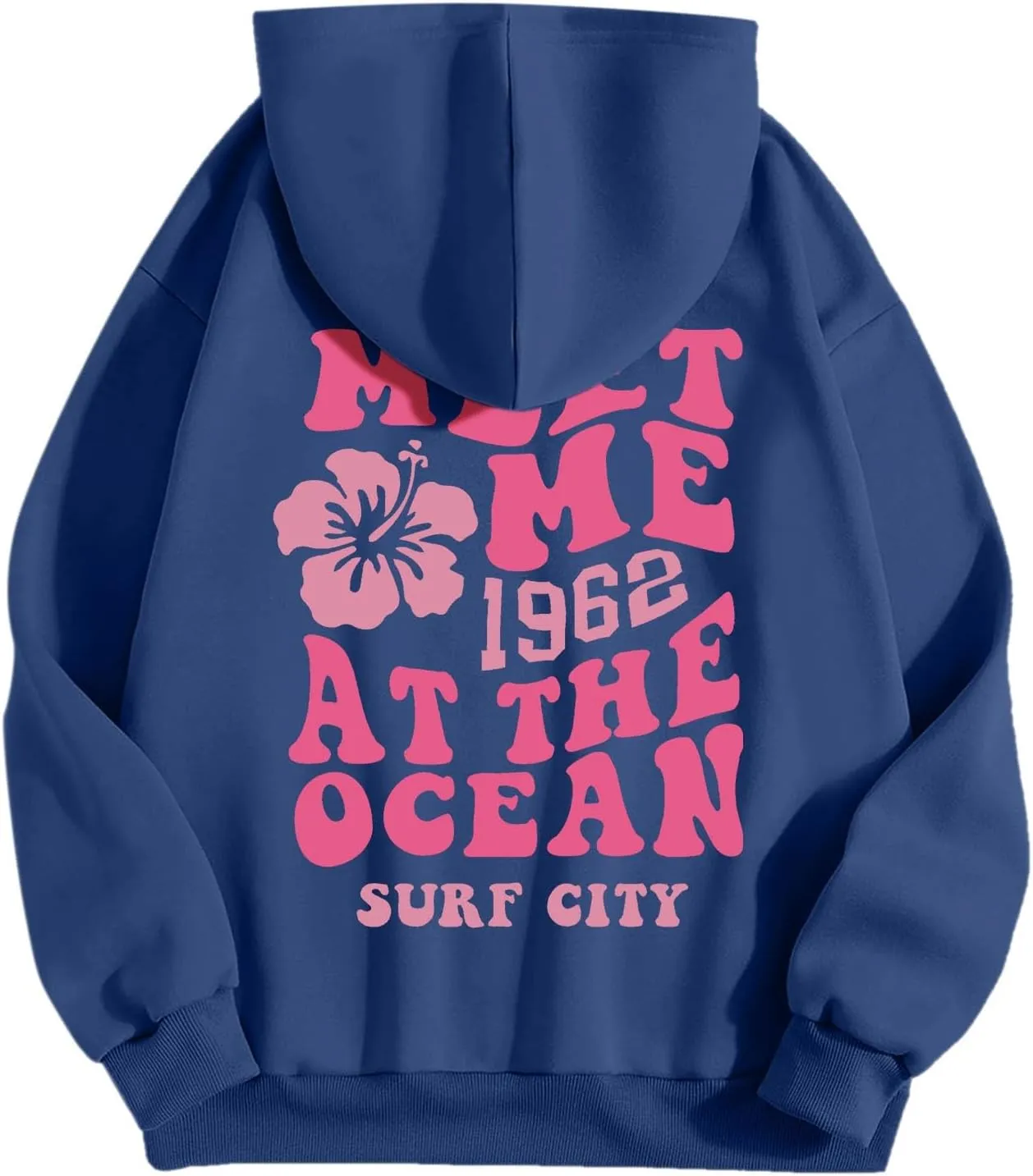 Meet Me At The Ocean Hoodies For Women Long Sleeve Hooded Sweatshirts With Pocket Drawstring Pullover Top Fall, Large