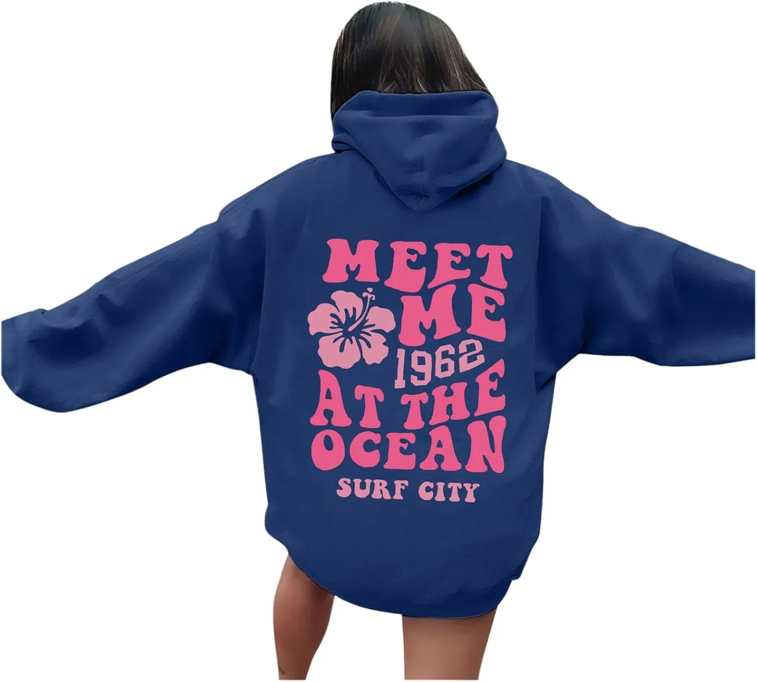 Meet Me At The Ocean Hoodies For Women Long Sleeve Hooded Sweatshirts With Pocket Drawstring Pullover Top Fall, Large