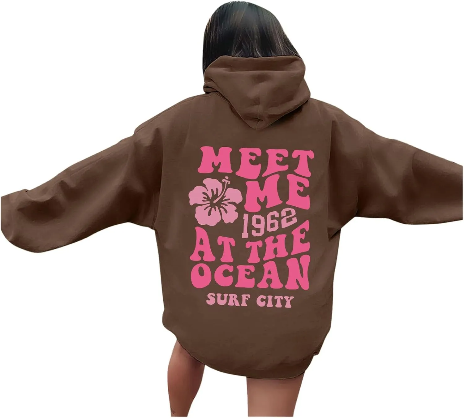 Meet Me At The Ocean Hoodies For Women Long Sleeve Hooded Sweatshirts With Pocket Drawstring Pullover Top Fall, Large