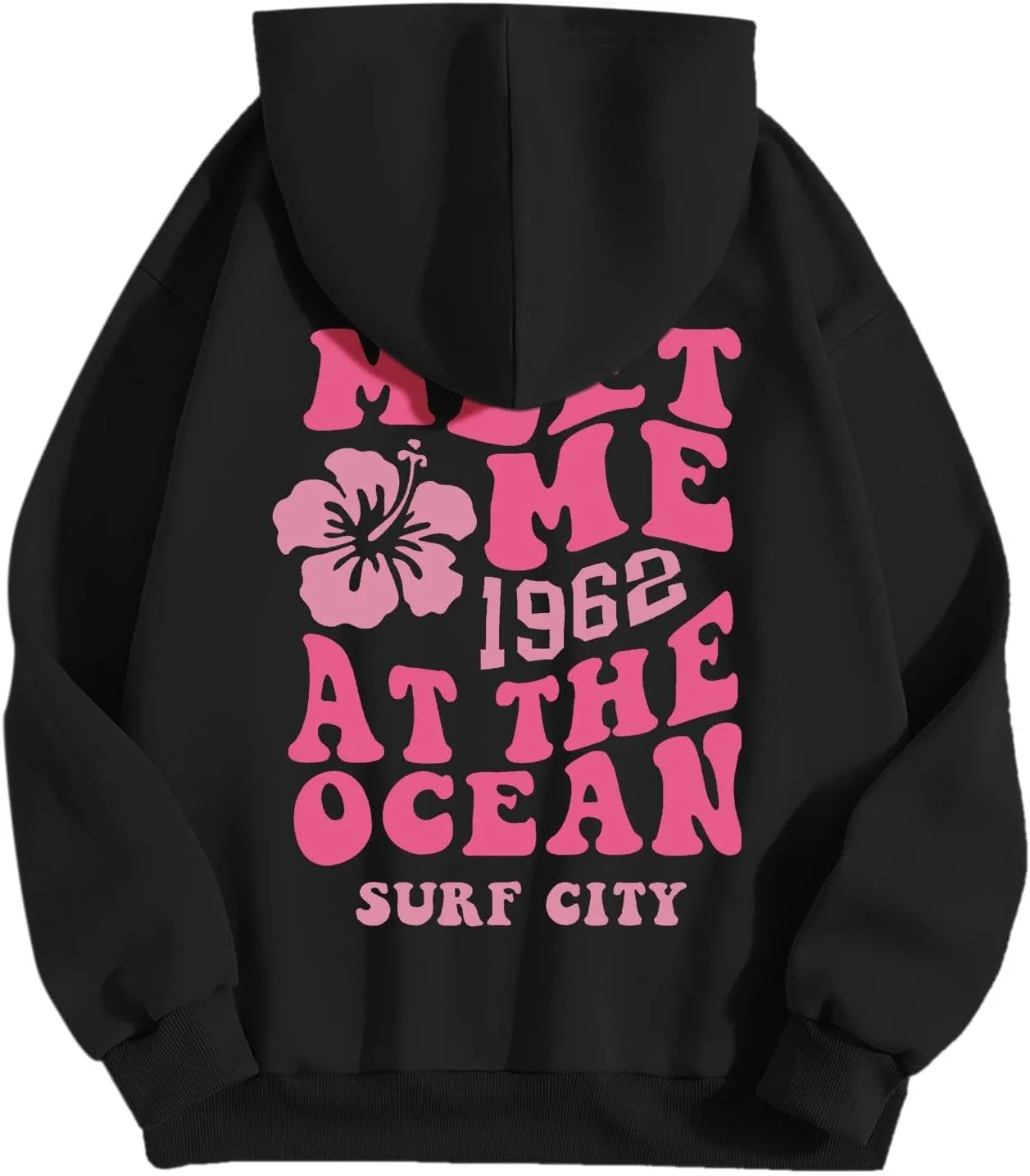 Meet Me At The Ocean Hoodies For Women Long Sleeve Hooded Sweatshirts With Pocket Drawstring Pullover Top Fall, Large