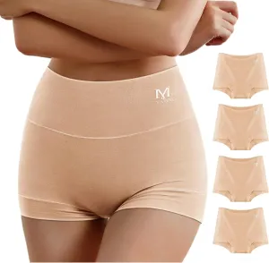 MEIYATING Boy Shorts Underwear for Women High Waisted Cotton Panties Stretch Briefs 4 Pack