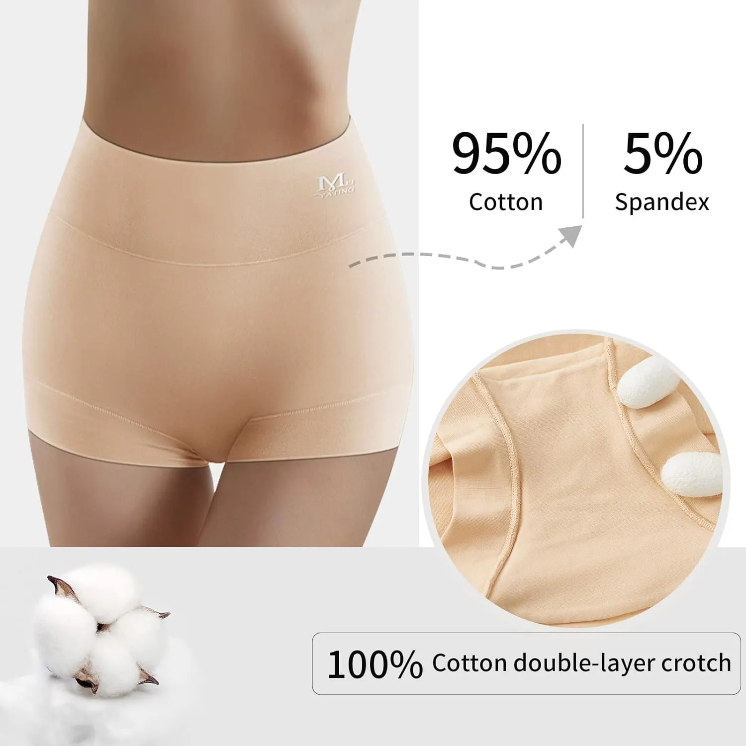 MEIYATING Boy Shorts Underwear for Women High Waisted Cotton Panties Stretch Briefs 4 Pack